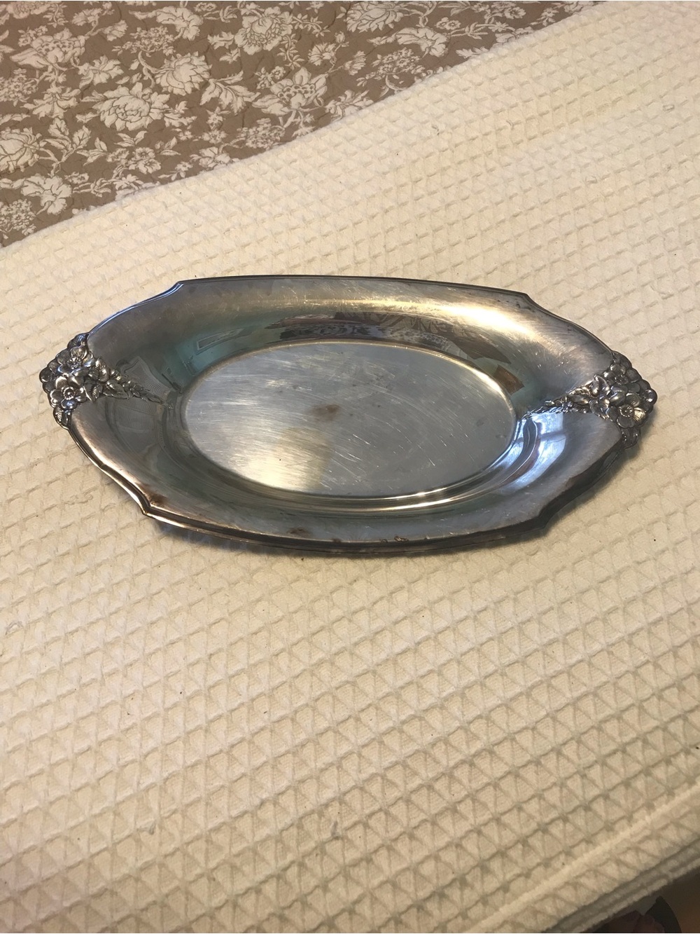 Ornate Silver Plated Serving Tray with Floral Handles